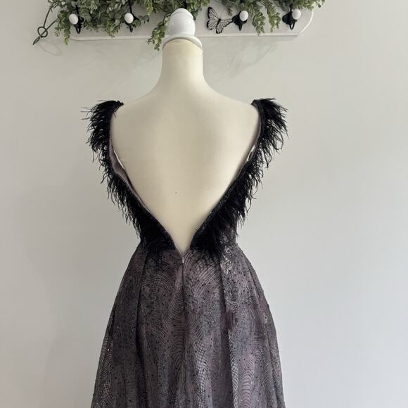 Sequined Feather Ball Gown formal dress party, prom, wedding built in bra - Picture 4 of 7